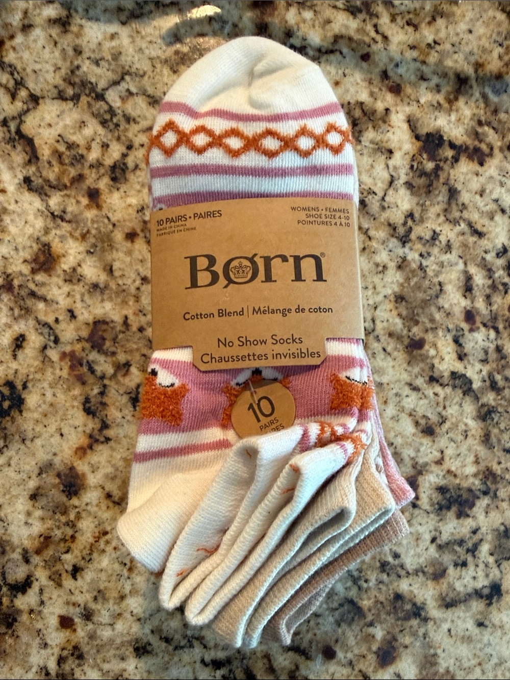 Born No-Show Cotton Blend Socks - fall White, Pink & Orange Accent 10 pk